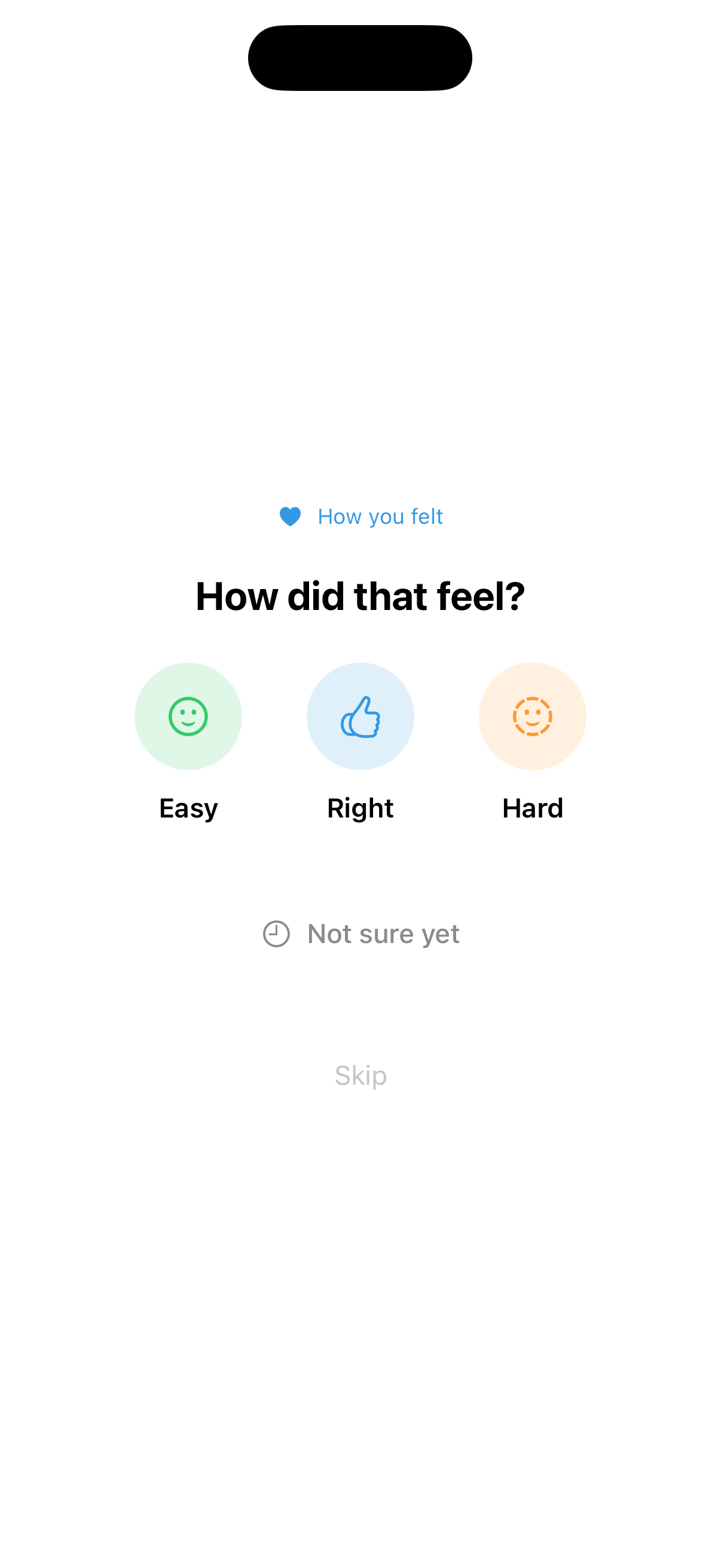 FinishStrong post-run check-in screen