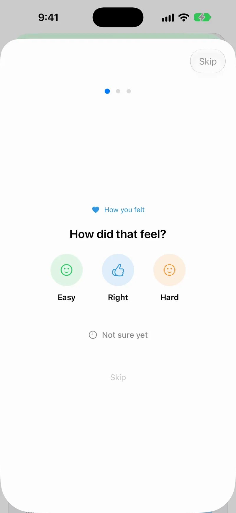 FinishStrong post-run check-in screen